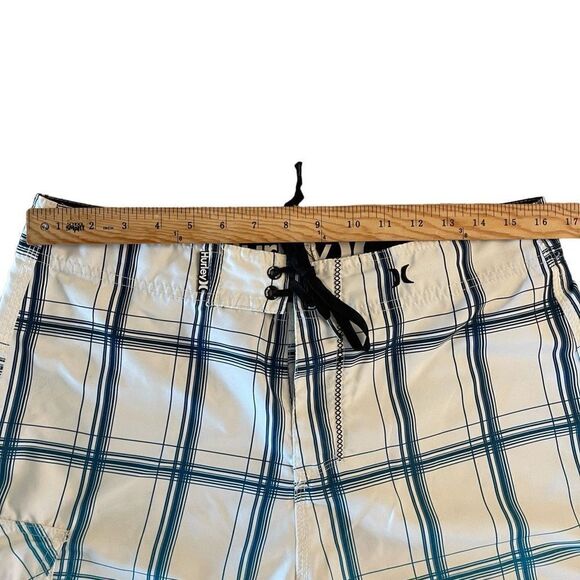 Hurley Mens Board Shorts Plaid Classic White Blue Double LaceTie Size 32 - Picture 4 of 7